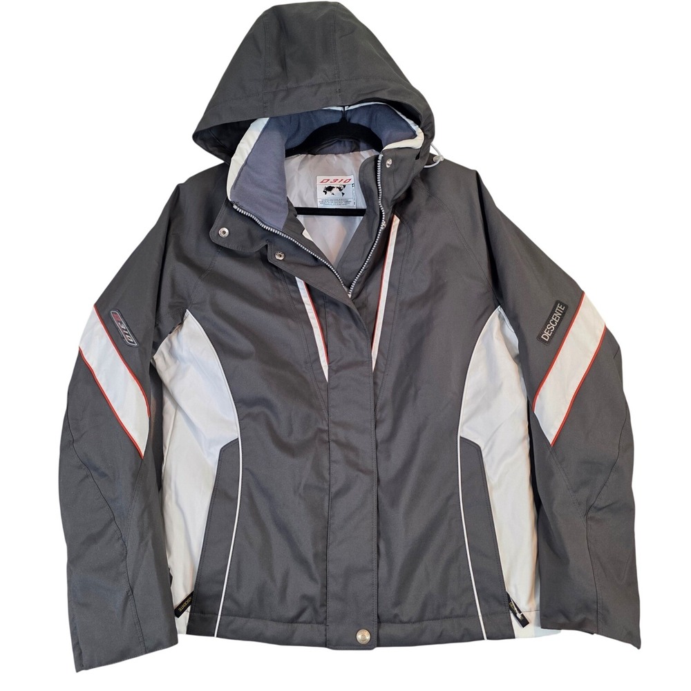 Descente D310 Womens Ski Jacket Gray White Red Hooded Winter Coat sz US 14